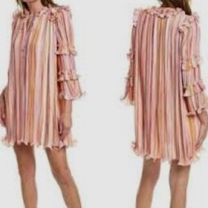 BCBGMaxAzria Pink and Cream Pleated Mini Dress
